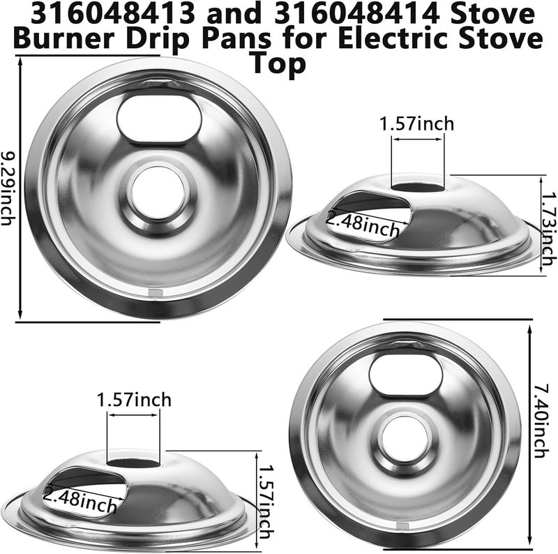 HNBun 316048413 أطباق تنقيط للموقد 8 بوصة (4 عبوات) & 316048414 أطباق تنقيط 6 بوصة (4 عبوات)، أطباق تنقيط كروم متوافقة مع GE هوت بوينت كينمور الموقد الكهربائي - Image 2